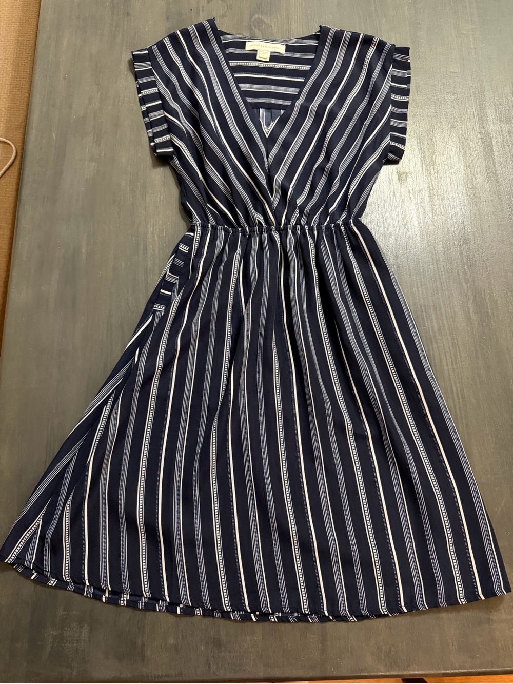 Monteau Los Angeles Navy & White Striped Faux Wrap Dress XS